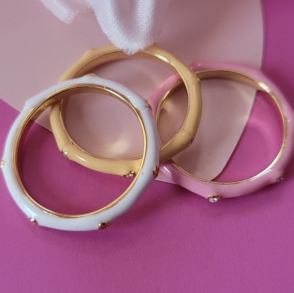 Adornia Enamel Stackable Set Rings Yellow Pink White - Picture 3 of 4